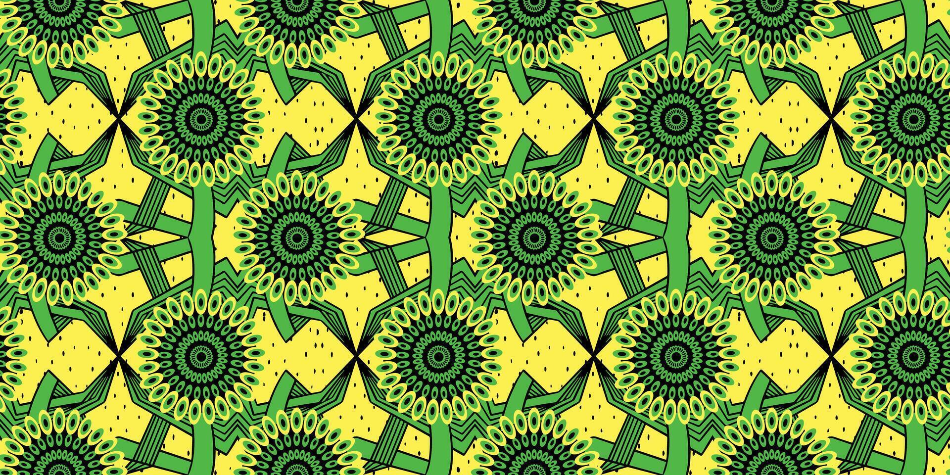African motif ethnic traditional pattern. seamless beautiful Green and Yellow color. pattern for fashion. Geometric abstract motif. African wax prints. Beautiful circle pattern . vector