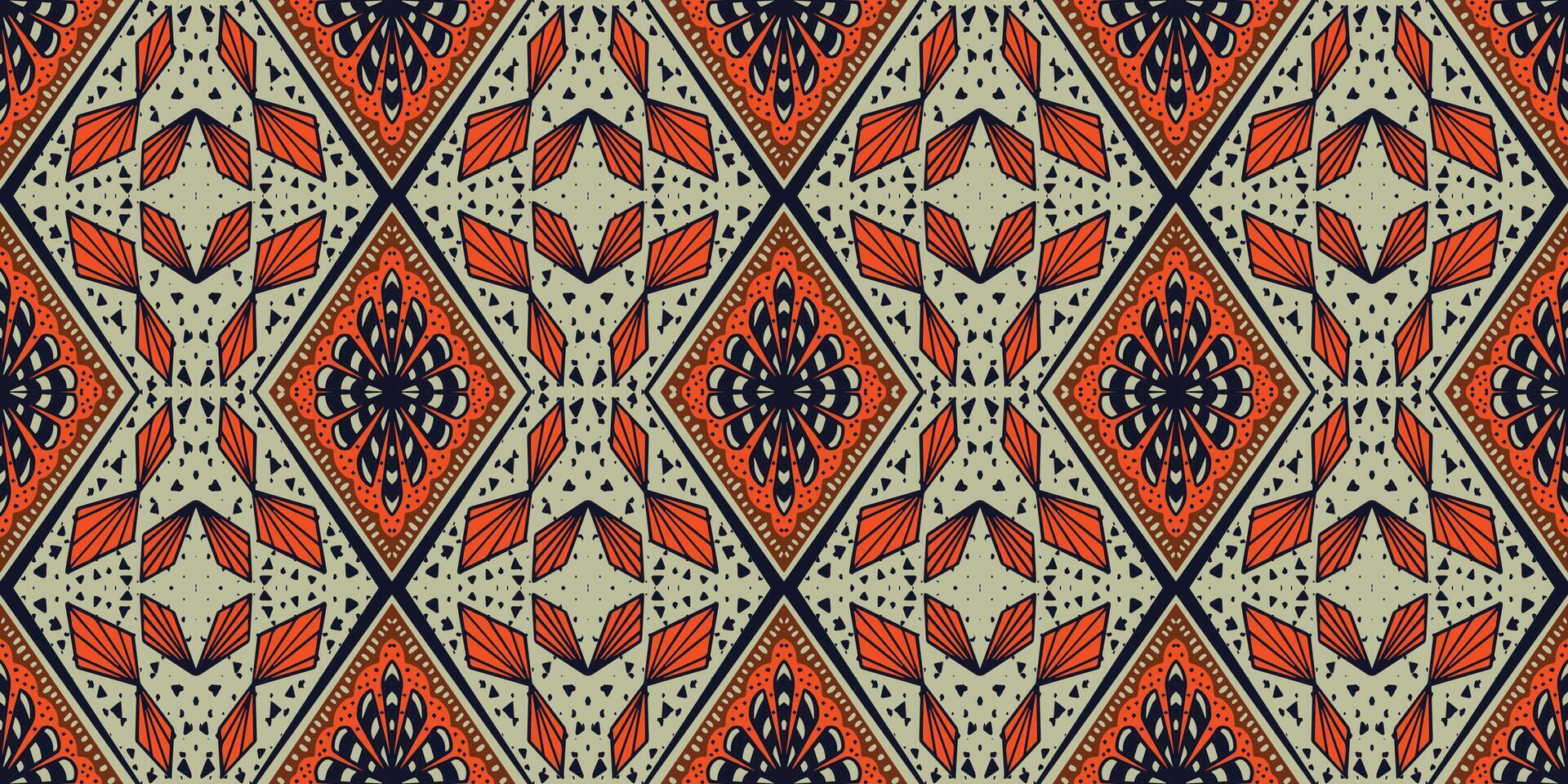 African ethnic orange pattern. seamless beautiful Kitenge, chitenge style. fashion design in colorful. Geometric abstract motif. Ankara prints, African wax prints.Geometric pattern design. vector