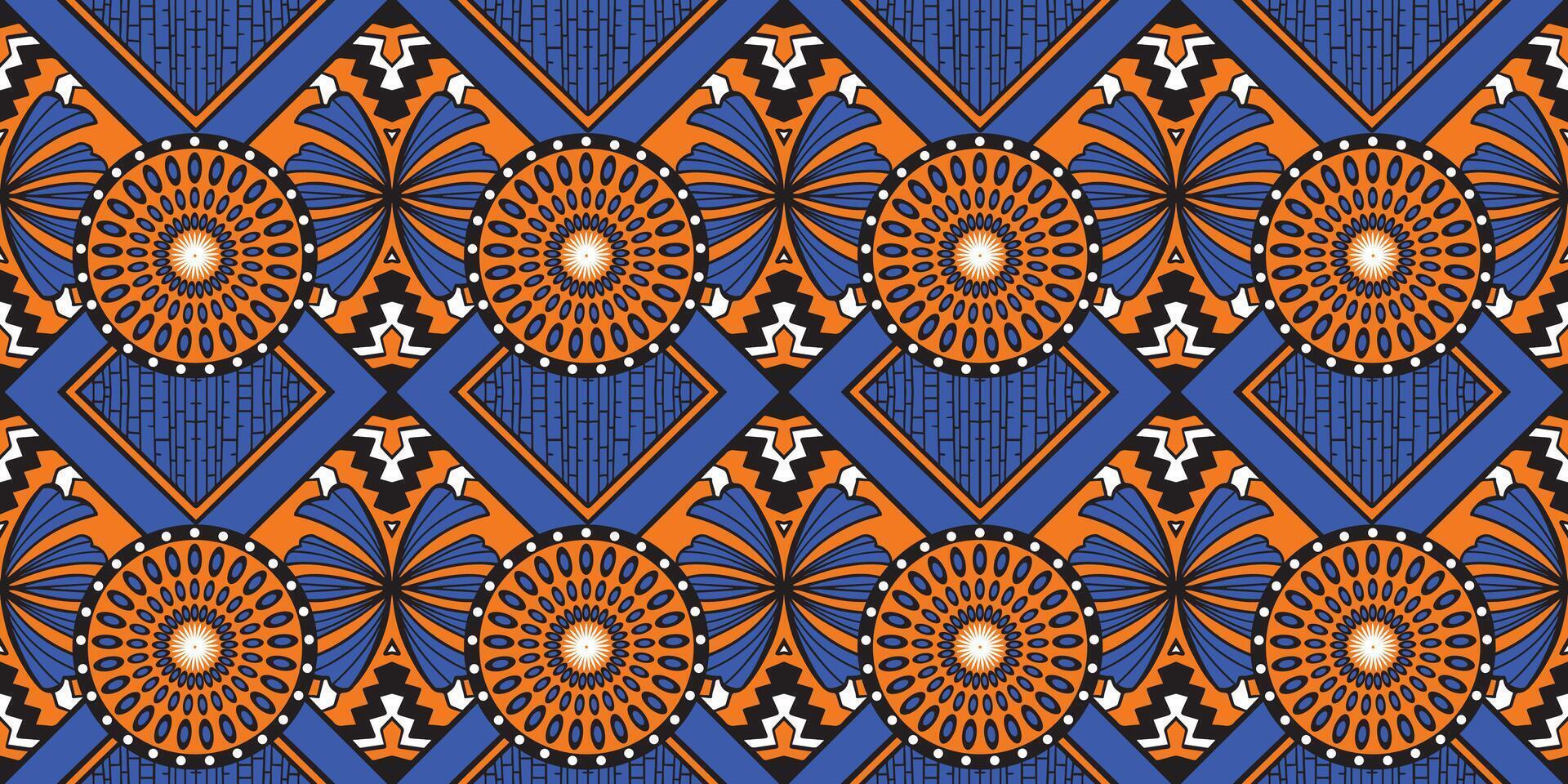 African motif ethnic traditional pattern. seamless beautiful Blue color. pattern for fashion. Geometric abstract motif. African wax prints. orange circle pattern design. Beautiful fashion design. vector