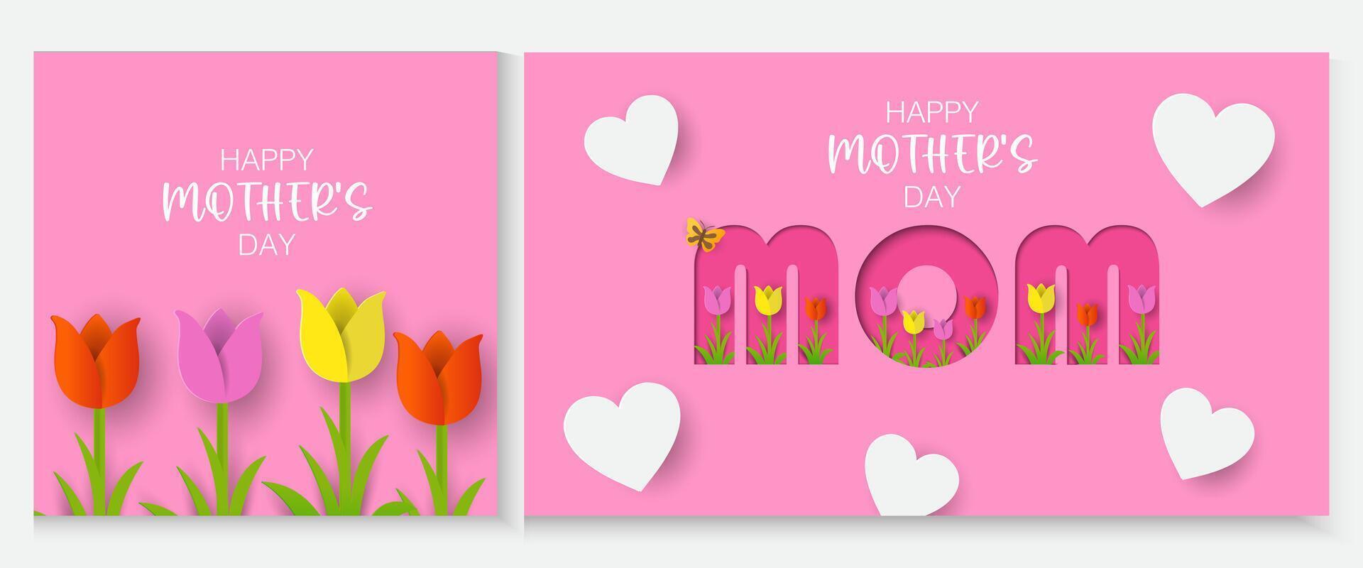 happy mother's day greeting cards with tulips vector