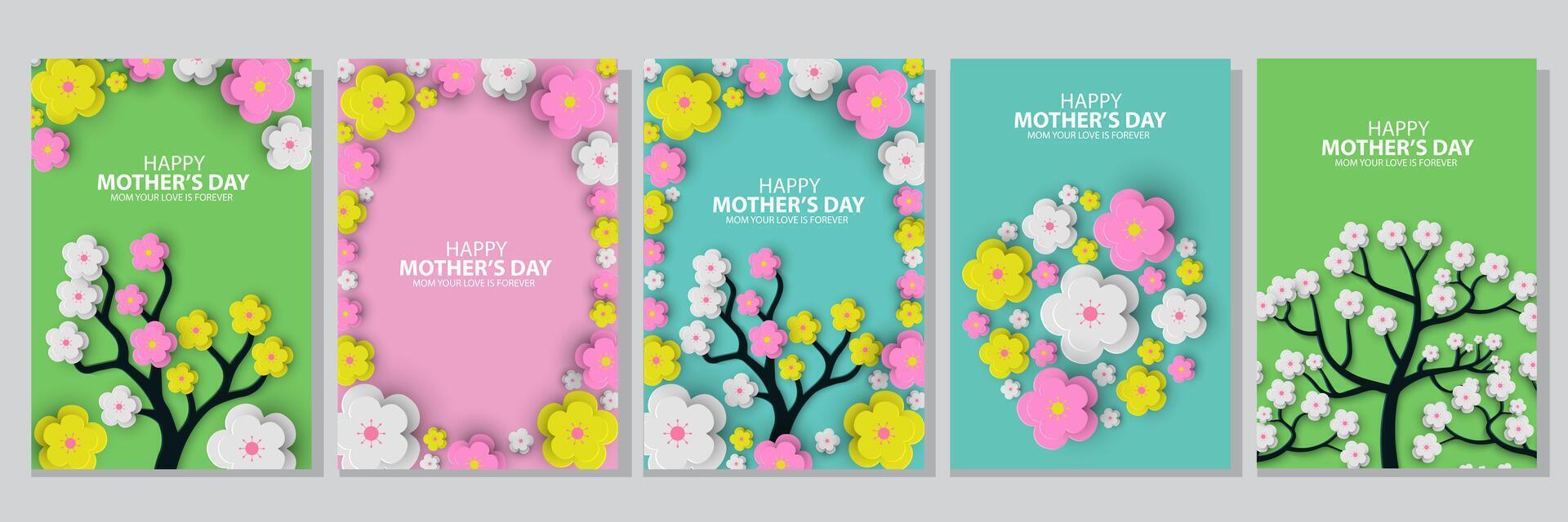 set of flowers boarder or poster and banners with flowers and trees vector