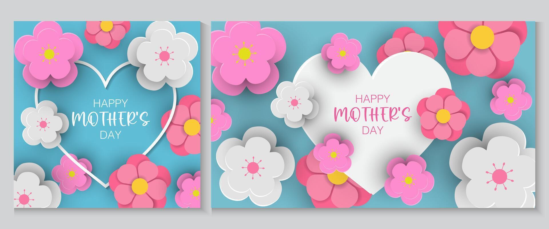 happy mothers day greeting cards with flowers and hearts vector