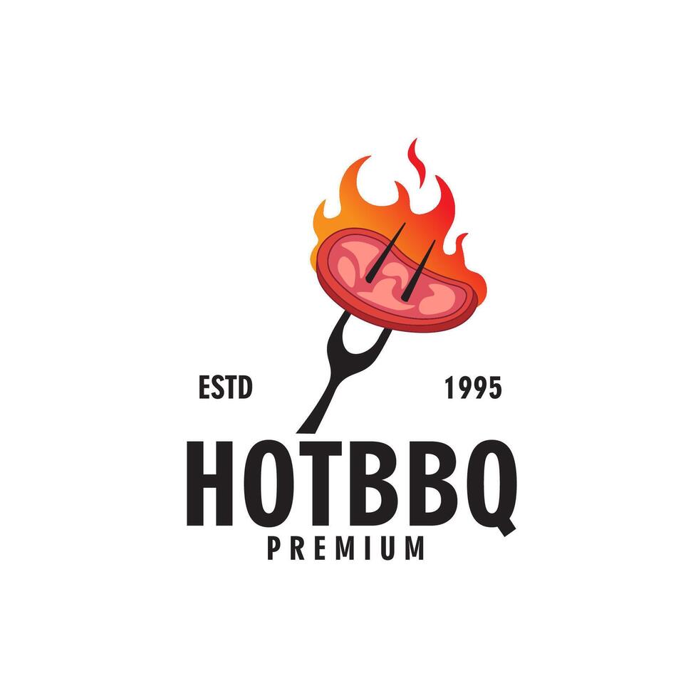 barbeque grill bbq barbecue fork meat logo graphic template illustration vector