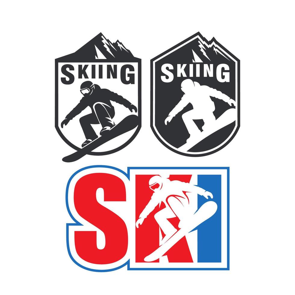Collection of snowboarding labels, emblems, badges logo design template vector