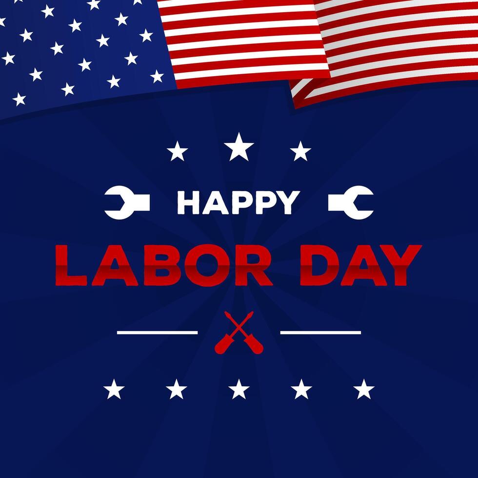 Happy American Labor Day greeting template with USA flag on dark background with star shape and red stripes vector