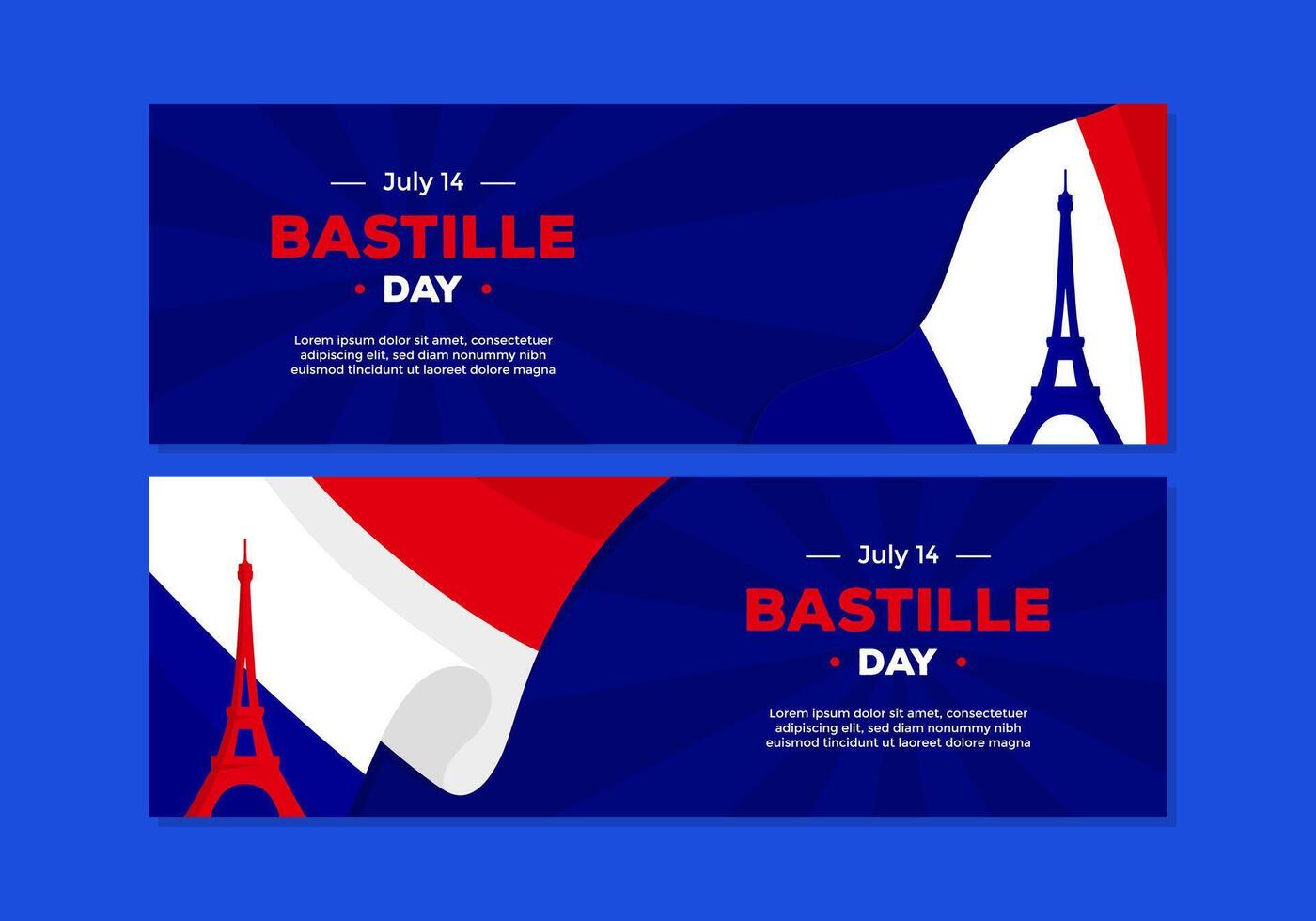 Bastille Day business banner template set illustration of France flag and Eiffel tower on dark blue background perfect for advertisement, greeting, promotion, and more vector
