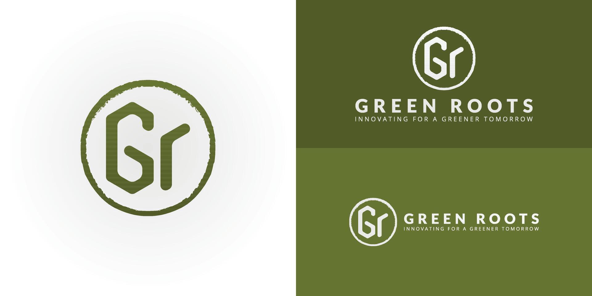Modern GR monogram logo, combining clean lines with an organic circle. Perfect for green technology, sustainability, and eco-friendly brands, representing growth, innovation, and harmonious solutions vector