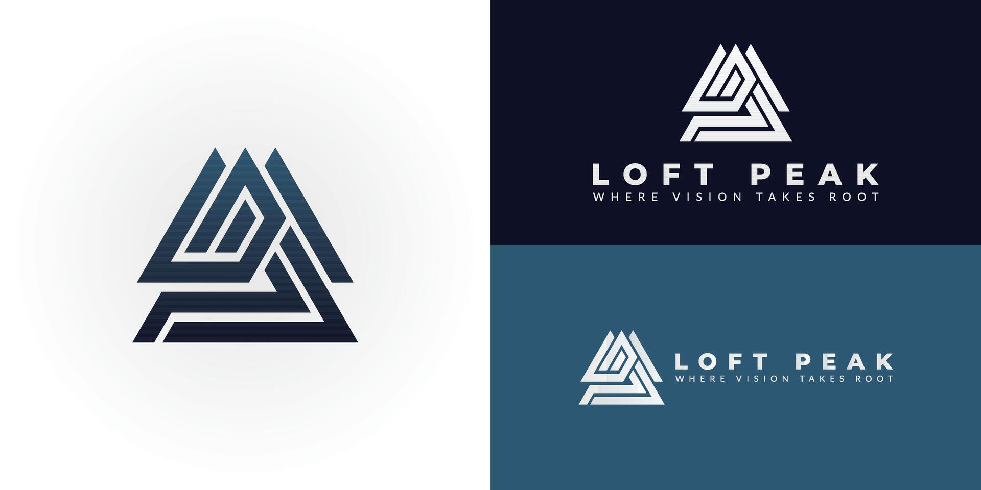 Abstract LP logo in a dynamic, interlocking design. Represents real estate development, architecture, or finance, symbolizing progress, peaks, and future-forward vision. vector