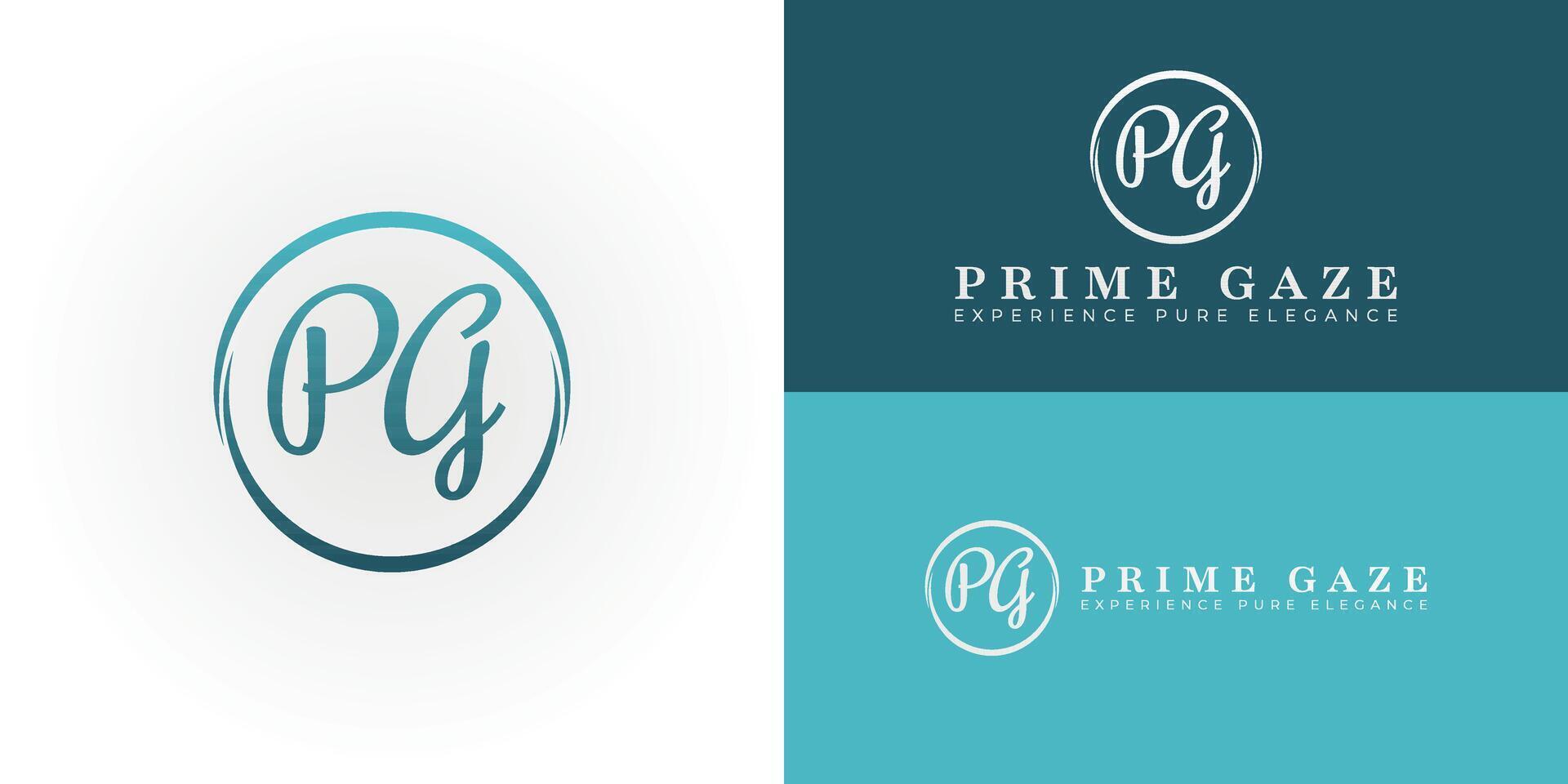Elegant PG monogram logo for beauty and cosmetics. Features a luxurious script font within a sophisticated circle, symbolizing grace, purity, and radiant style. vector