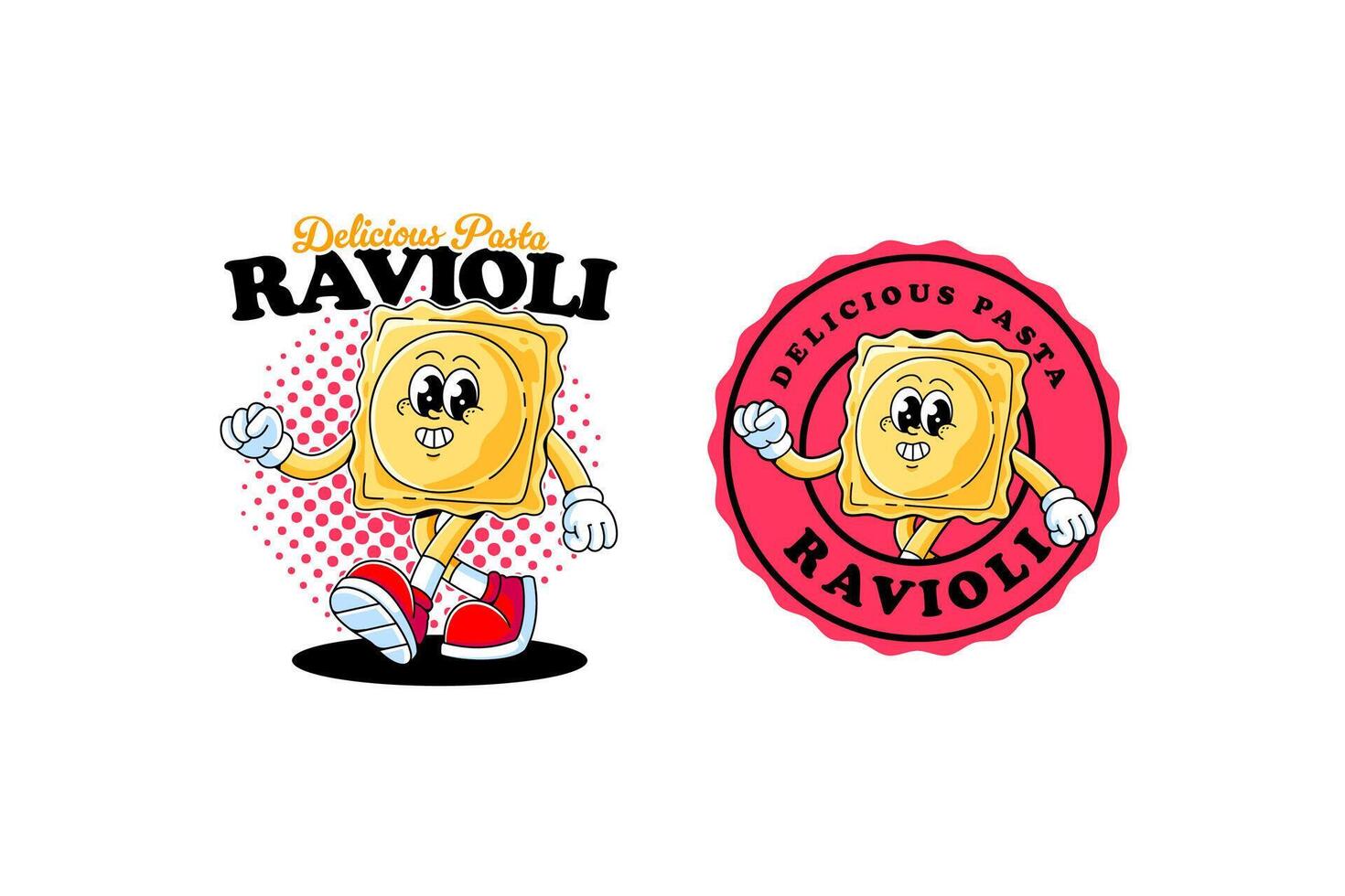 Cartoon ravioli character walking happily vector