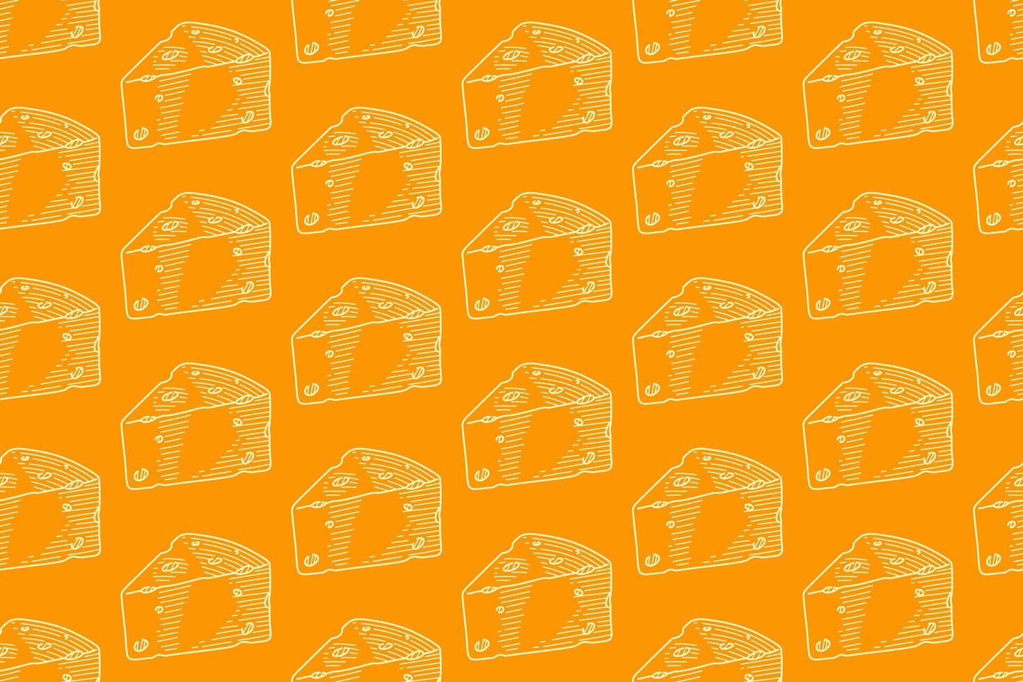 cheese wedge seamless pattern in engraving style on yellow background. dairy product hatching line motif wallpaper. cheese slice background for dairy branding, packaging, textiles, culinary prints. vector