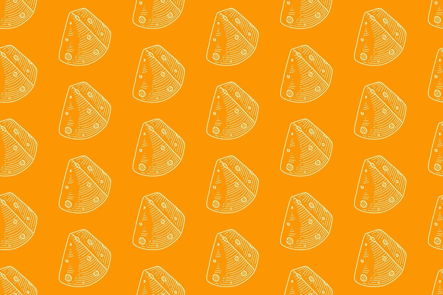 cheese slice seamless pattern in engraving style on yellow background. dairy product hatching line motif wallpaper. cheese wedges background for dairy branding, packaging, textiles, culinary prints. vector