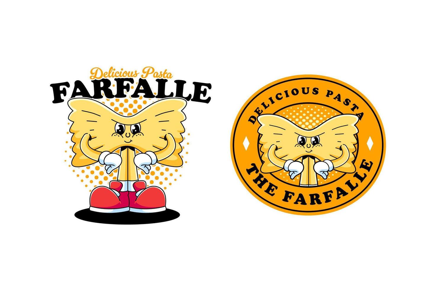 Animated Farfalle pasta character design vector