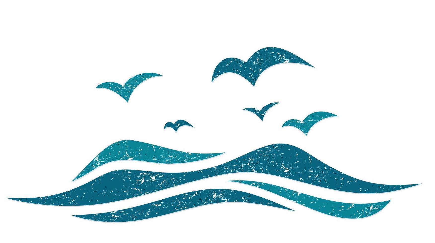 Symbol of the blue sea with seagulls. vector