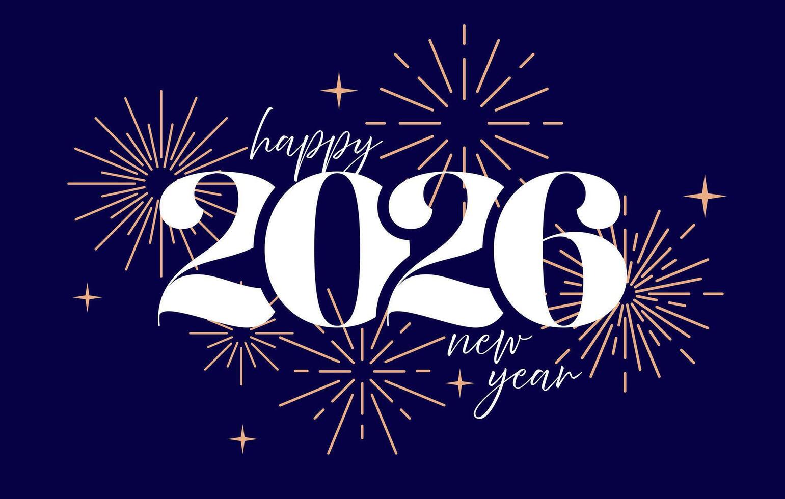2026 fireworks card, happy New Year number design poster vector