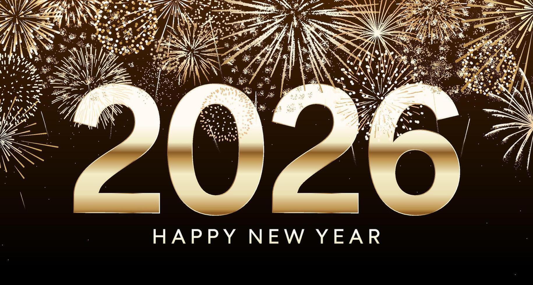 Gold 2026 with fireworks background vector