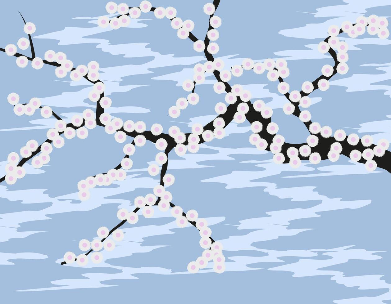 Sakura blossoms against the sky. Illustration of branches with blooming sakura against the blue sky. vector