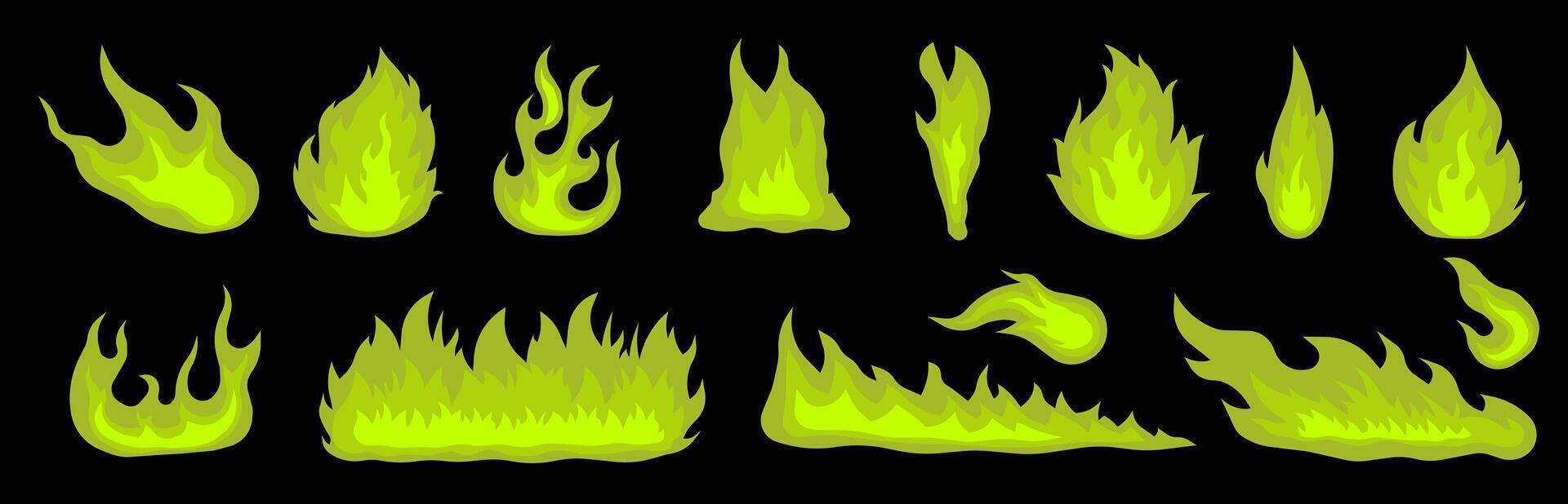 Bright small and large fire. Types of fire. Fire and fireball. vector