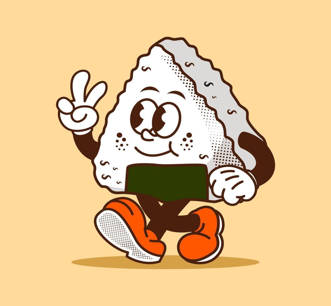Onigiri mascot cartoon character with seaweed. Colorful design perfect for food, snack, logo, sticker, and Japanese culture themed illustration vector
