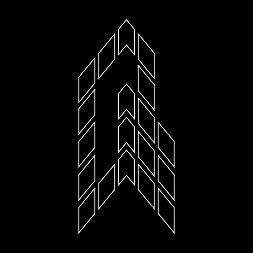 Outline logo design alphabet Q. Suitable for t-shirts, companies, gamers, sports, construction, and so on. The outline logo is in the form of arrows. Logo Outline Style Arrows and Buildings. vector