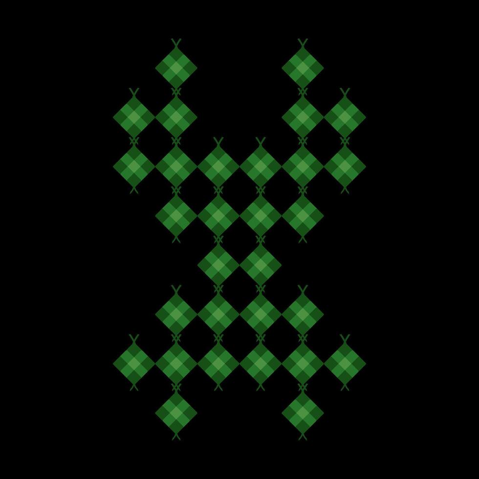 Lowercase alphabet x ketupat.Ketupat is a typical Eid food made from rice wrapped in a woven coconut leaves. Ketupat comes from the island of Java and has been around since the 15th century. vector