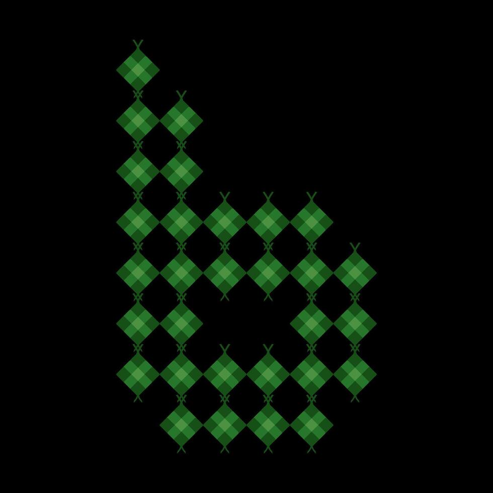 Lowercase alphabet 'b' ketupat. Ketupat is a typical Eid food made from rice wrapped in a woven coconut leaves. Ketupat comes from the island of Java and has been around since the 15th century. vector