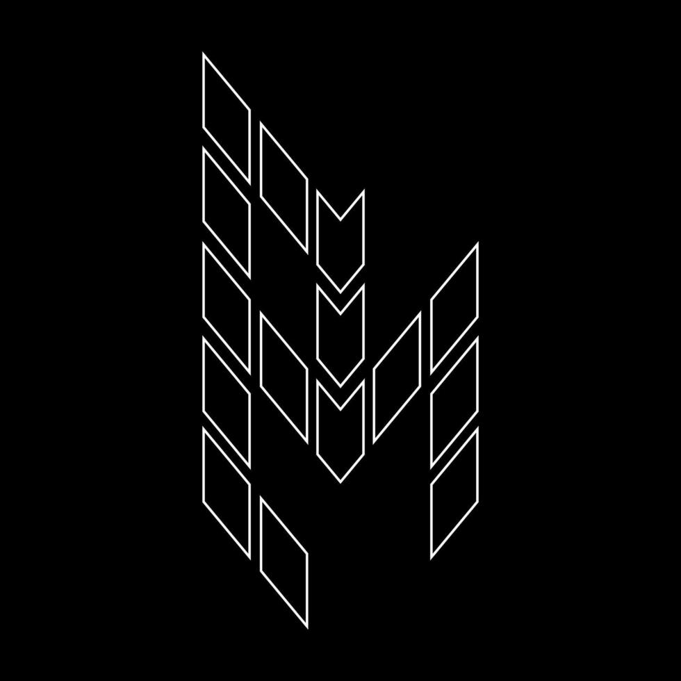 Outline logo design letter R. Suitable for t-shirts, companies, gamers, sports, construction, and so on. The outline logo is in the form of arrows. Logo Outline Style Arrows and Buildings. vector