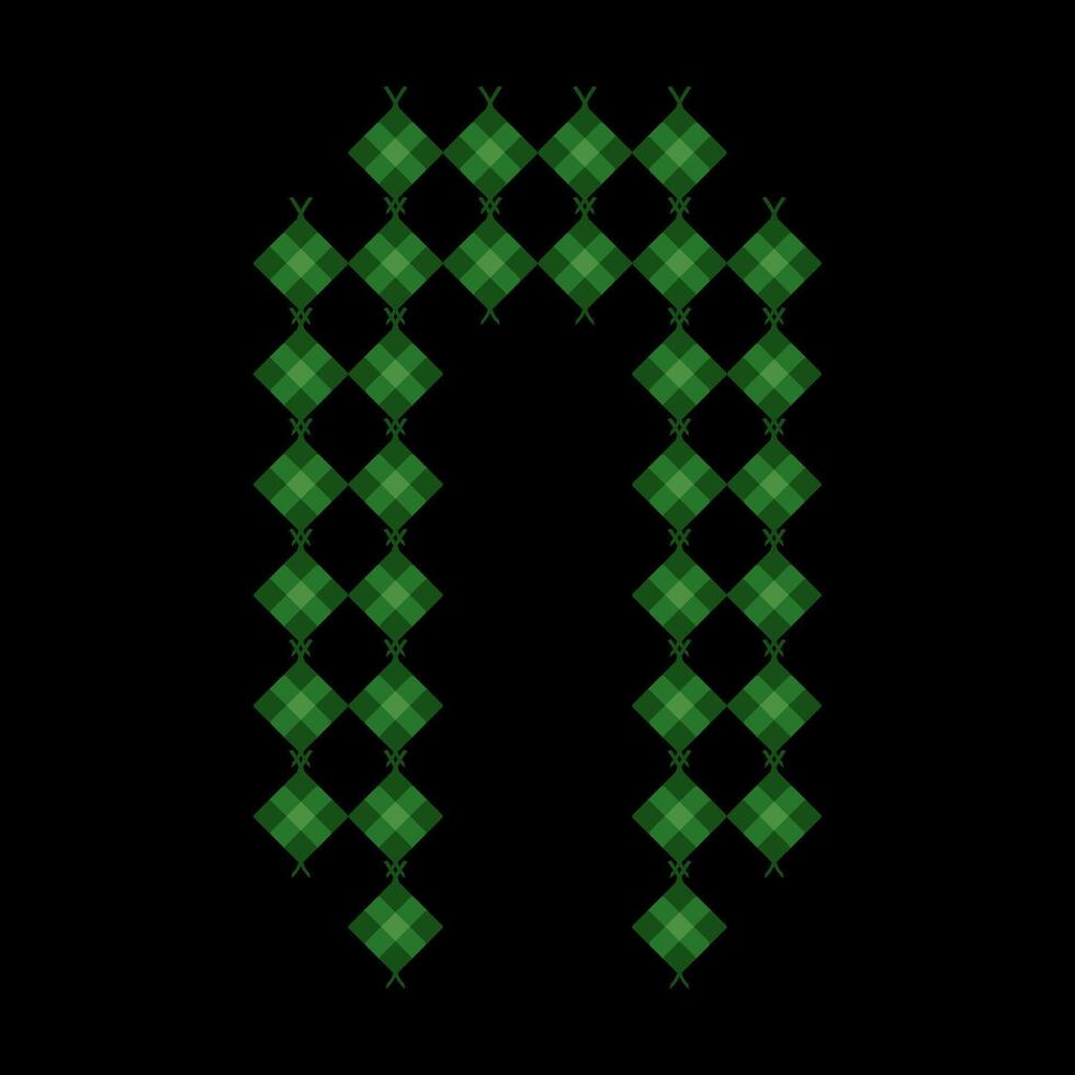 Lowercase alphabet 'n' ketupat. Ketupat is a typical Eid food made from rice wrapped in a woven coconut leaves. Ketupat comes from the island of Java and has been around since the 15th century. vector