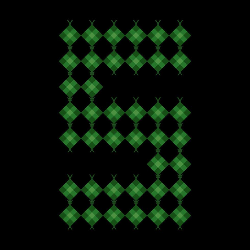 Lowercase alphabet s ketupat. Ketupat is a typical Eid food made from rice wrapped in a woven coconut leaves. Ketupat comes from the island of Java and has been around since the 15th century. vector