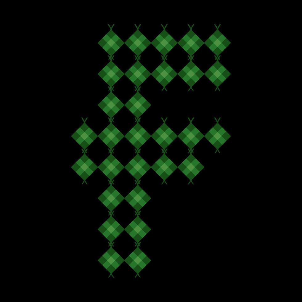 Lowercase alphabet f ketupat. Ketupat is a typical Eid food made from rice wrapped in a woven coconut leaves. Ketupat comes from the island of Java and has been around since the 15th century. vector