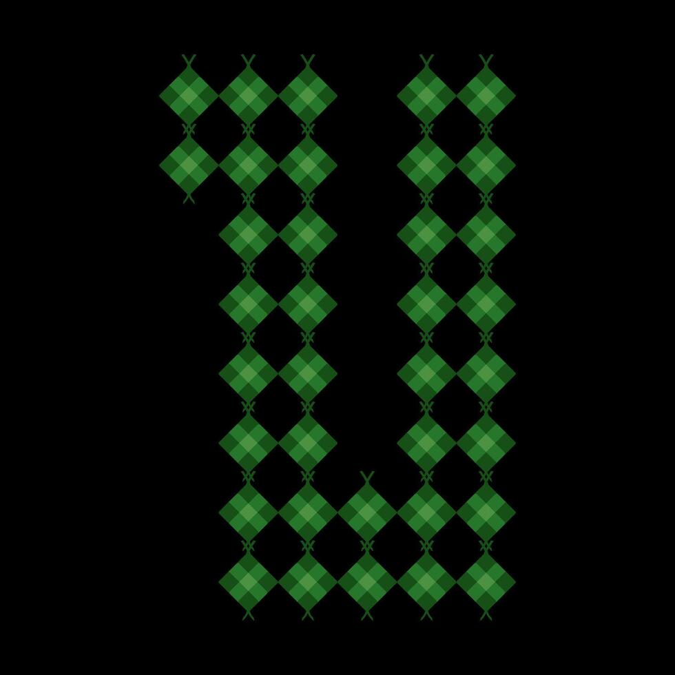 Lowercase alphabet u ketupat. Ketupat is a typical Eid food made from rice wrapped in a woven coconut leaves. Ketupat comes from the island of Java and has been around since the 15th century. vector