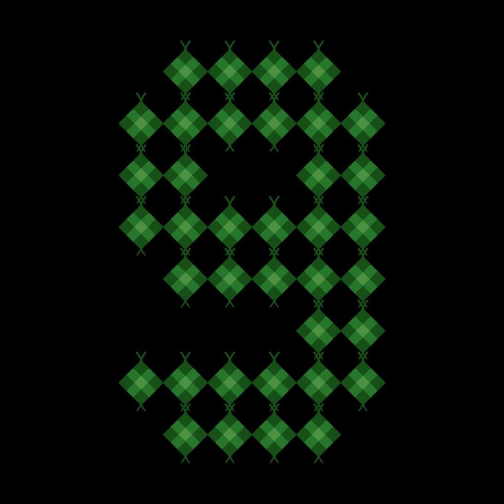 Lowercase letter g ketupat. Ketupat is a typical Eid food made from rice wrapped in a woven coconut leaves. Ketupat comes from the island of Java and has been around since the 15th century. vector