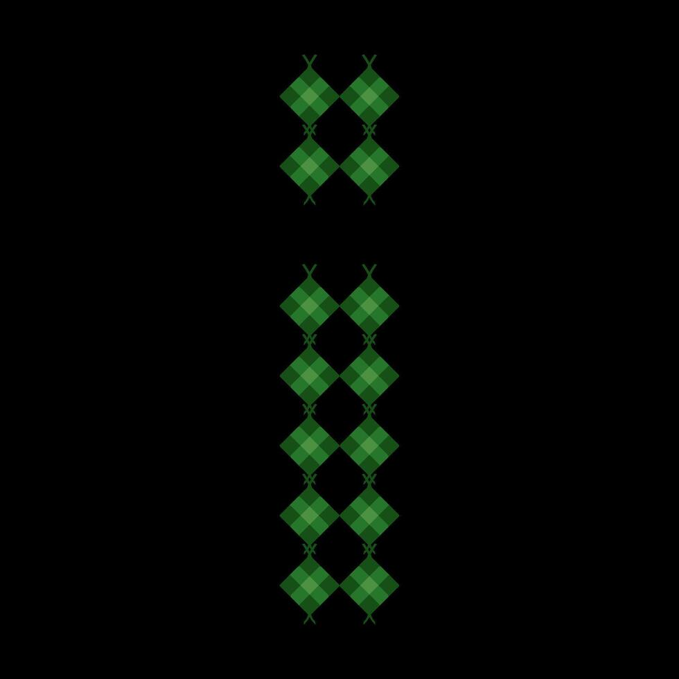 Lowercase alphabet 'i' ketupat. Ketupat is a typical Eid food made from rice wrapped in a woven coconut leaves. Ketupat comes from the island of Java and has been around since the 15th century. vector