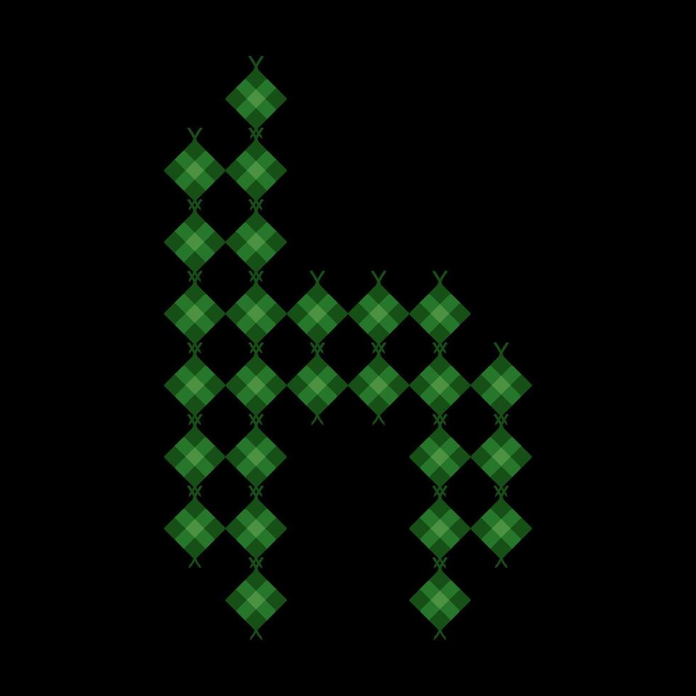 Lowercase alphabet h ketupat.Ketupat is a typical Eid food made from rice wrapped in a woven coconut leaves. Ketupat comes from the island of Java and has been around since the 15th century. vector