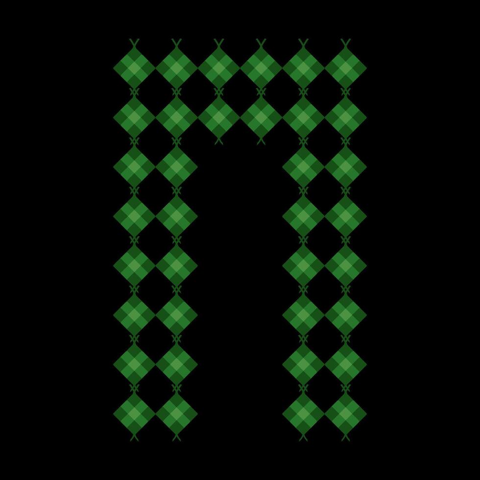 Lowercase alphabet n ketupat. Ketupat is a typical Eid food made from rice wrapped in a woven coconut leaves. Ketupat comes from the island of Java and has been around since the 15th century. vector