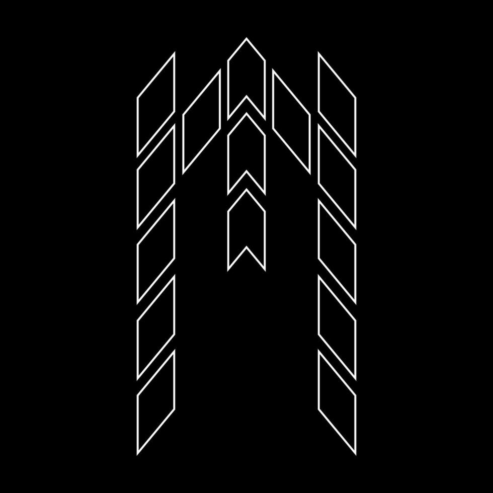 Outline logo design monogram M. Suitable for t-shirts, companies, gamers, sports, construction, and so on. The outline logo is in the form of arrows. Logo Outline Style Arrows and Buildings. vector
