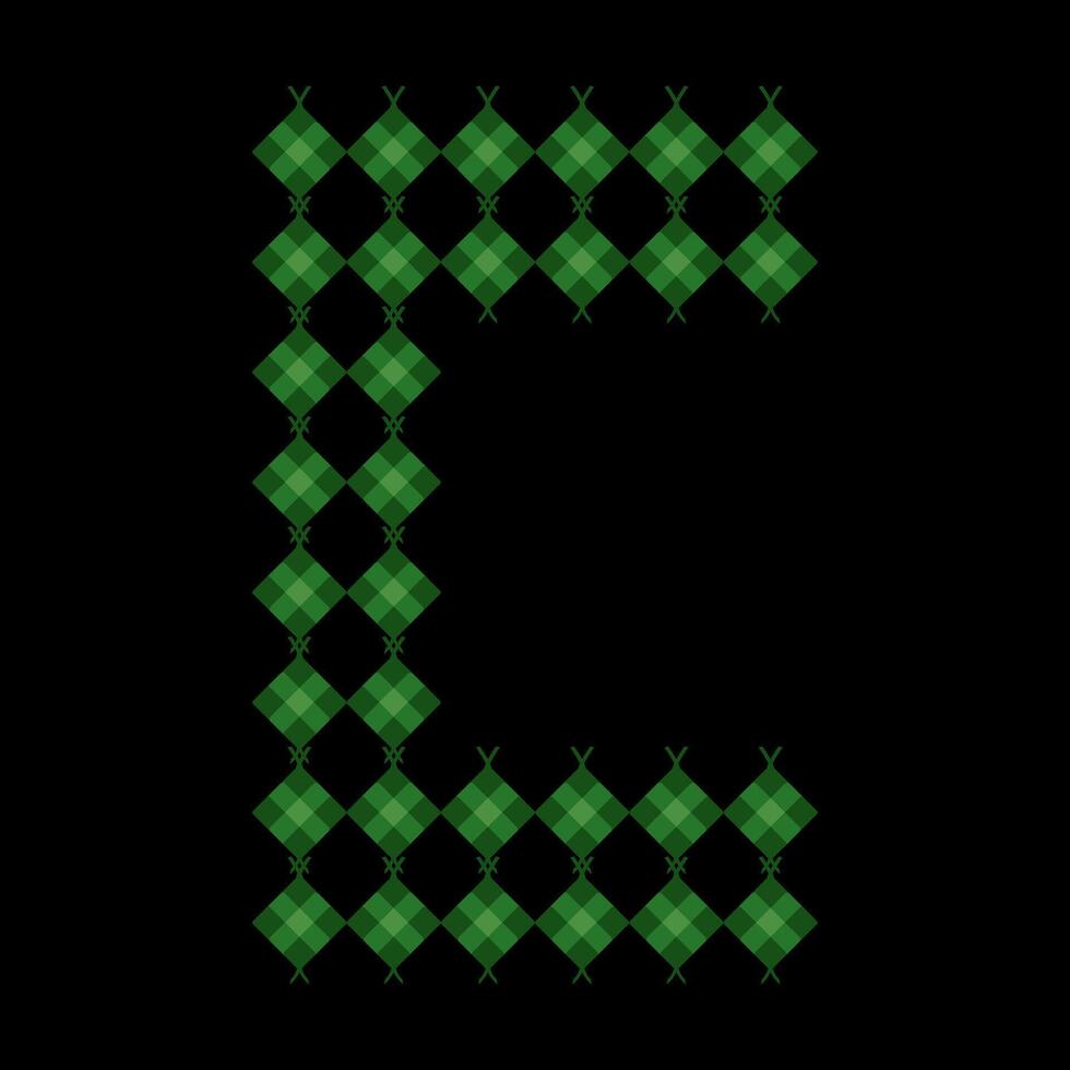 Lowercase alphabet c ketupat. Ketupat is a typical Eid food made from rice wrapped in a woven coconut leaves. Ketupat comes from the island of Java and has been around since the 15th century. vector