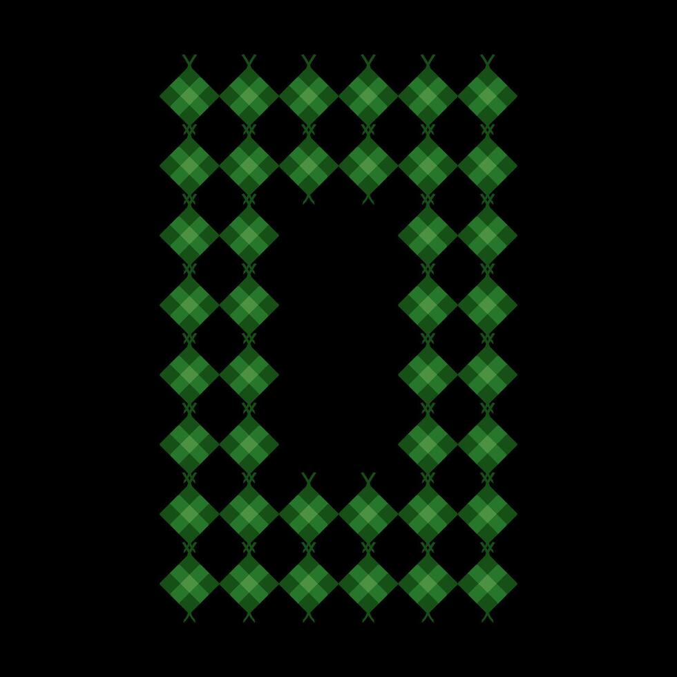 Lowercase alphabet o ketupat. Ketupat is a typical Eid food made from rice wrapped in a woven coconut leaves. Ketupat comes from the island of Java and has been around since the 15th century. vector