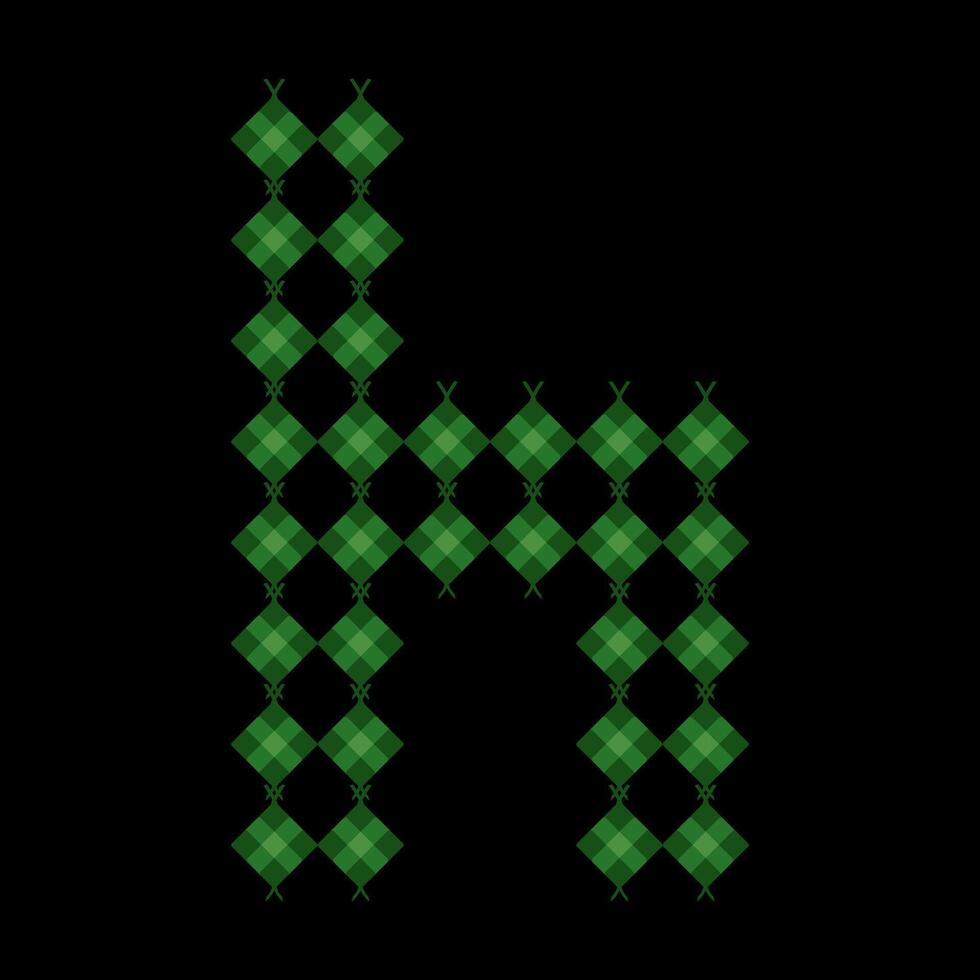 Lowercase alphabet h ketupat. Ketupat is a typical Eid food made from rice wrapped in a woven coconut leaves. Ketupat comes from the island of Java and has been around since the 15th century. vector