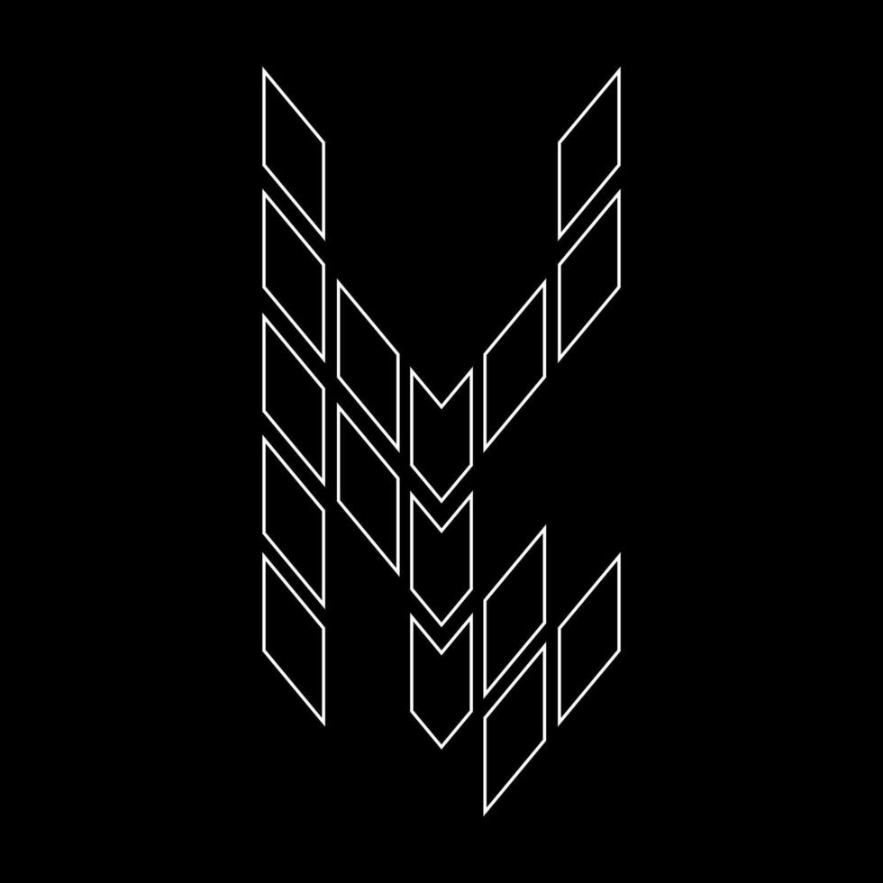 Outline logo design letter K. Suitable for t-shirts, companies, gamers, sports, construction, and so on. The outline logo is in the form of arrows. Logo Outline Style Arrows and Buildings. vector