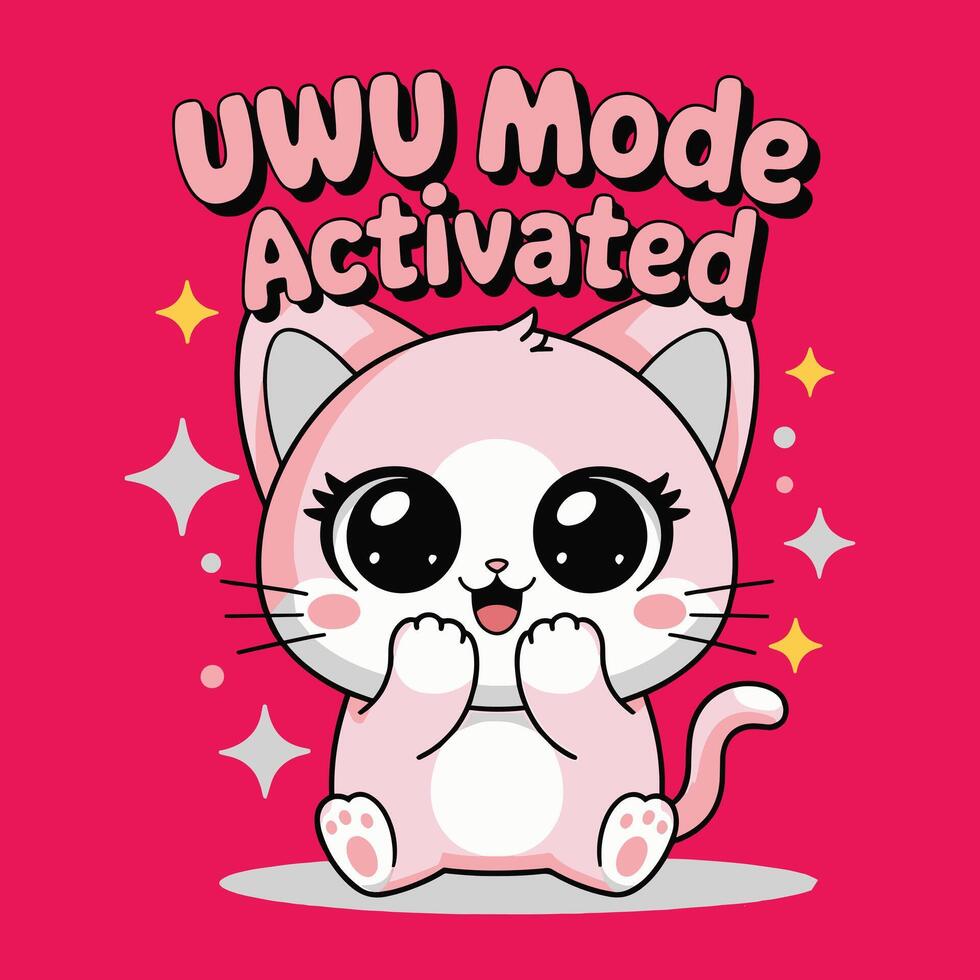 UwU Mode Activated Cute Pink Cat T Shirt Design vector