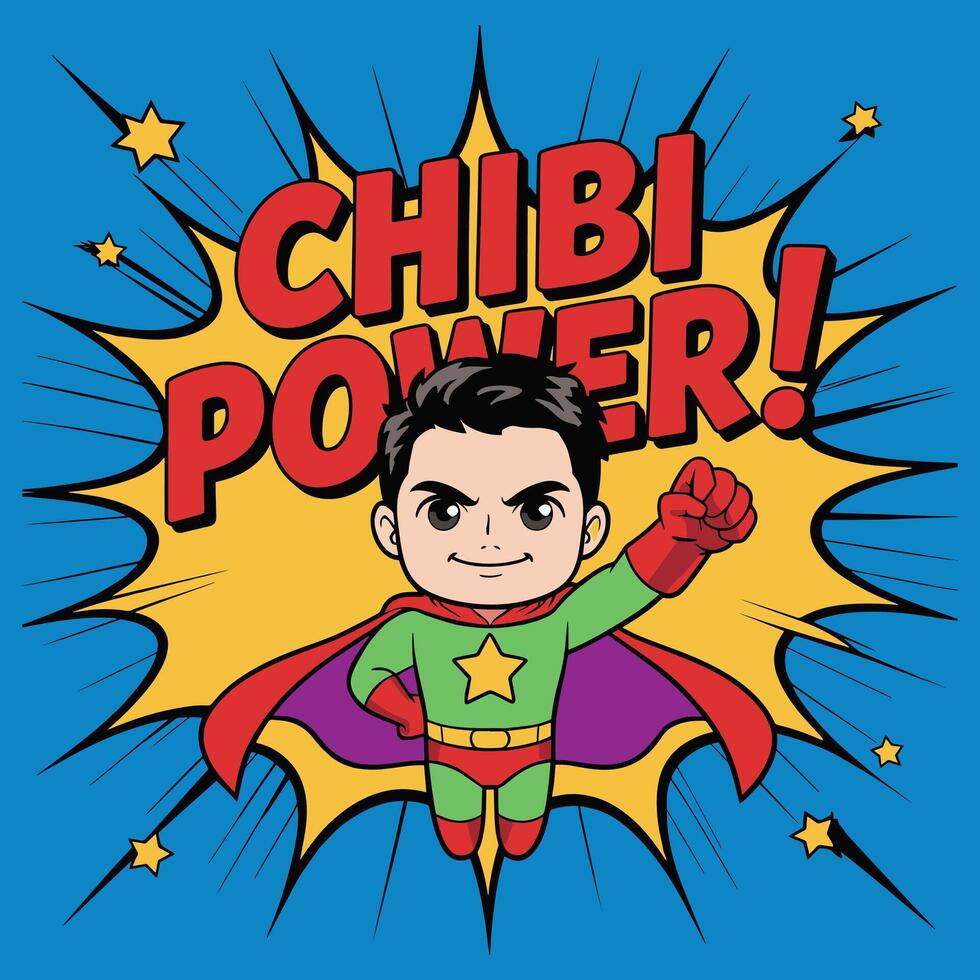 Chibi Power Superhero Boy T Shirt Design vector