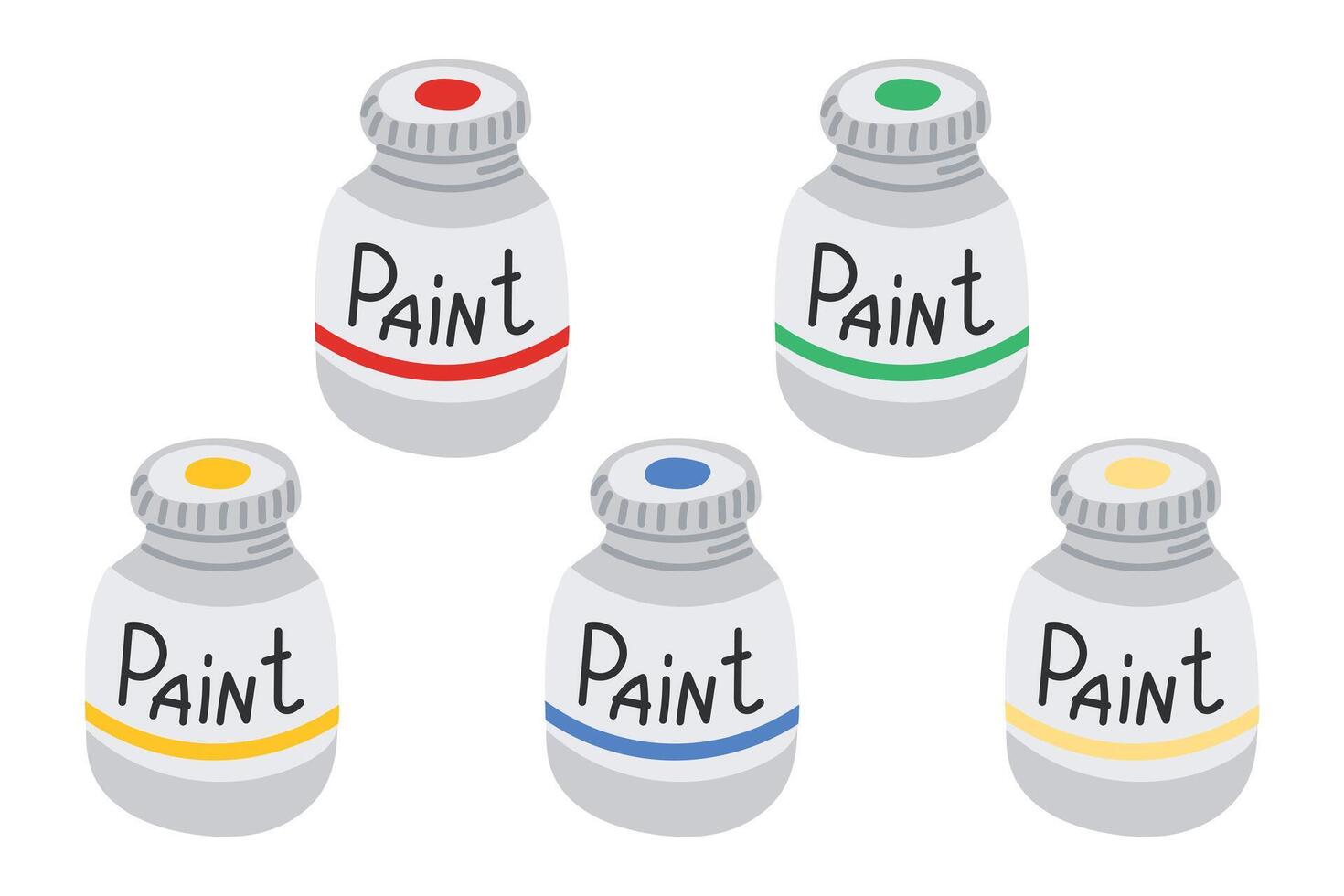 Set of colorful hand drawn paint jars in primary and secondary colors. Concept of creative art supplies, color mixing and artistic expression vector