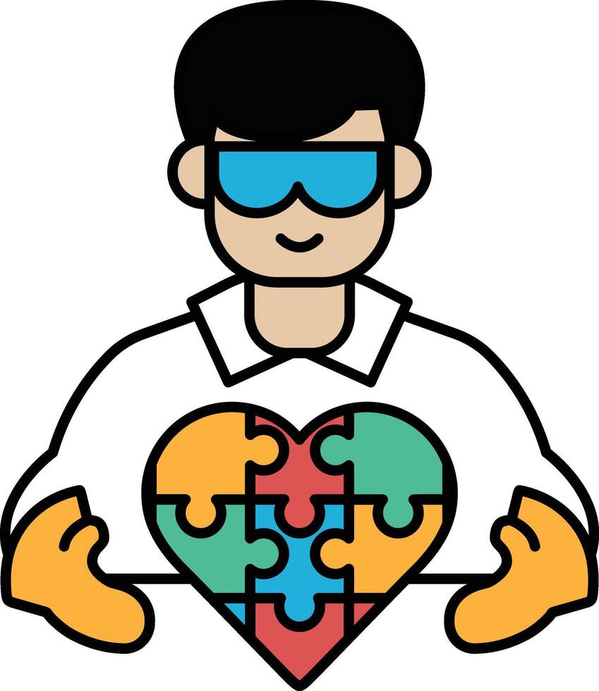A man holding a puzzle piece heart vector
