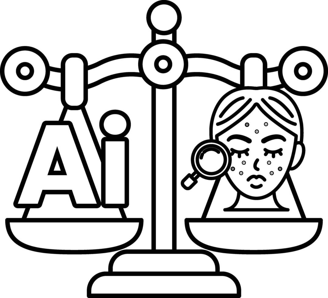 A woman's face is being weighed against the word AI vector