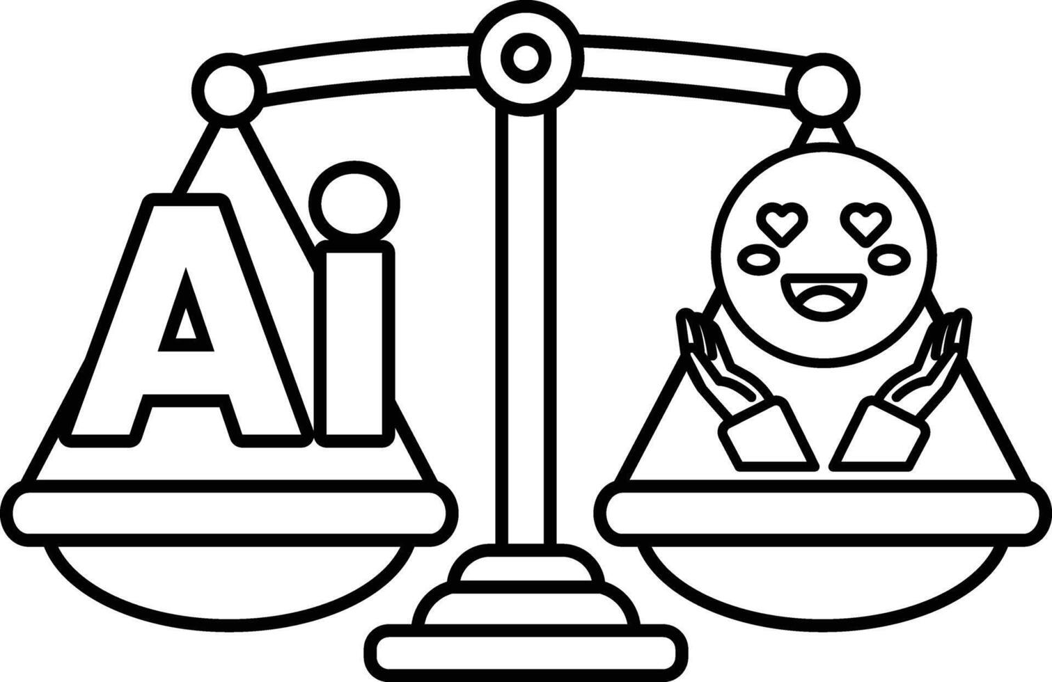 A scale with a smiling face on one side and the letters AI on the other vector
