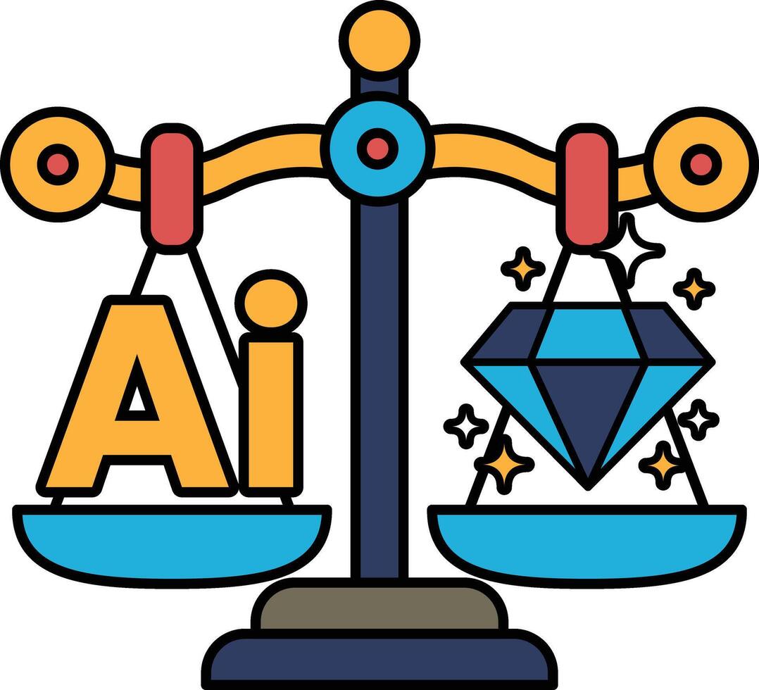 A scale with a diamond on one side and the letters AI on the other vector