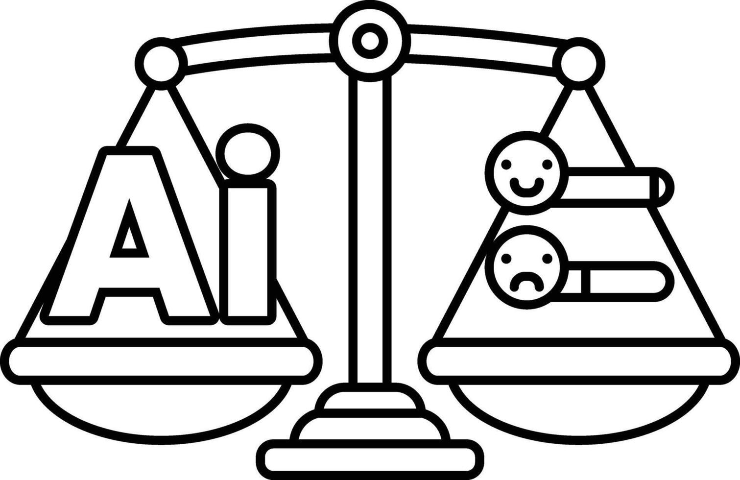 A scale with a smiley face on one side and a frowning face on the other vector