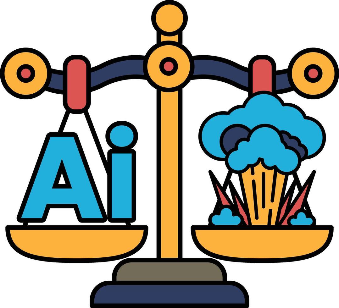 A scale with the letters AI on one side and a cloud of smoke on the other vector