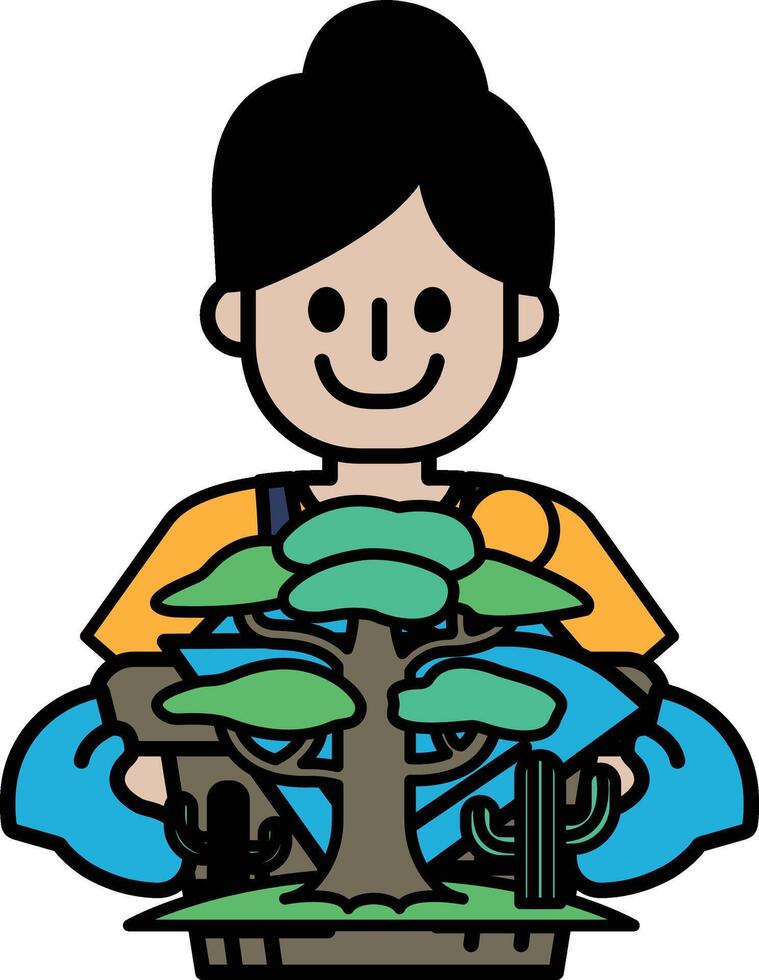 A woman is sitting on the ground with a tree in her lap vector